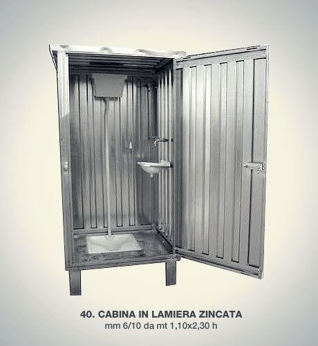 Cabina servizi LAMIERA ZINCATA con WC smontata completa di WC in ceramica e  lavabo in ABS